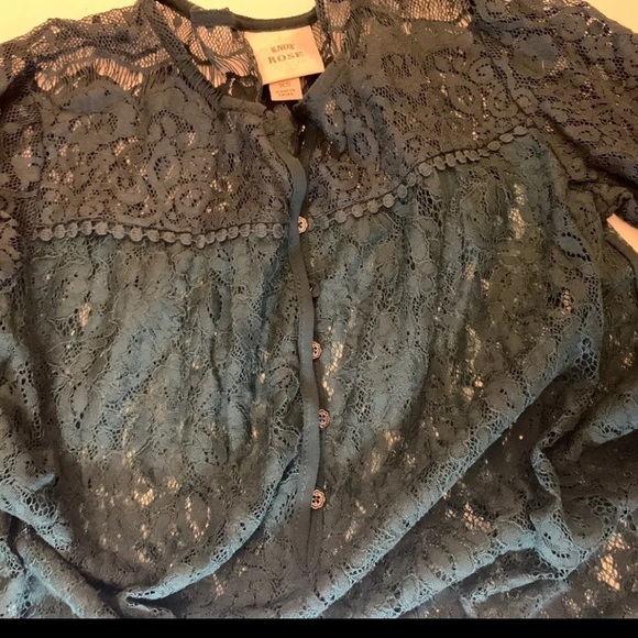 Knox Rose Dark Hunter Green lace long sleeve top - Picture 6 of 6